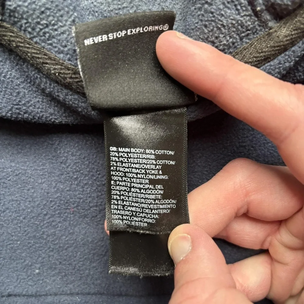 The North‎ Face Jacket Mens Medium Navy Black Hooded Zip Snap Fleece Pockets